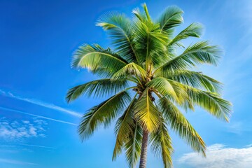 Coconut palm tree on blue sky background