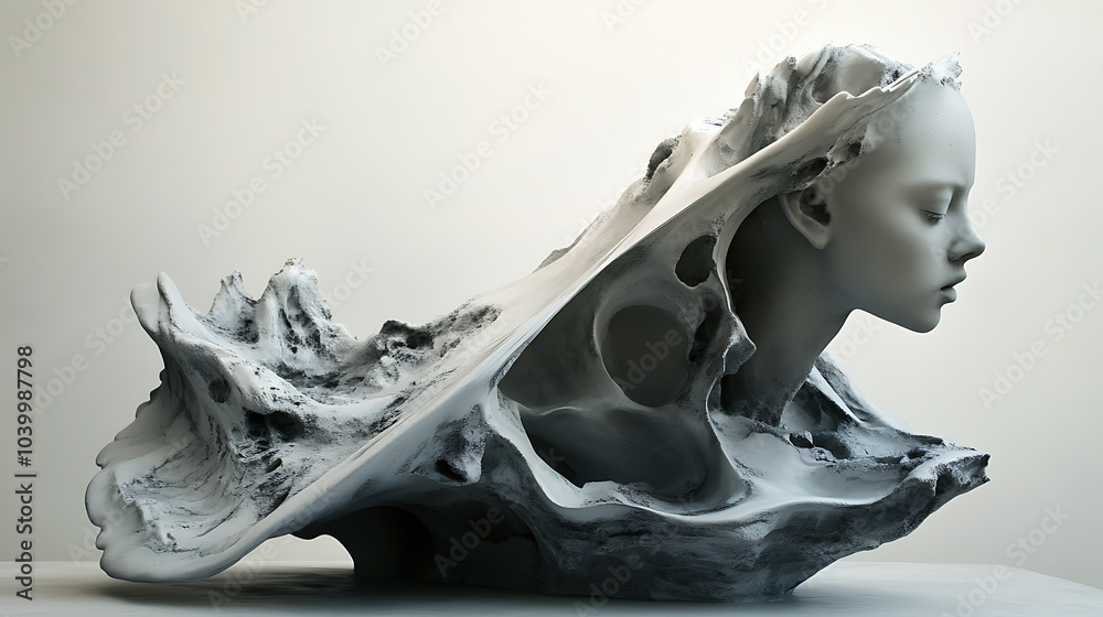 Aufkleber Exploring the fusion of human form and nature in abstract sculpture a journey through organic textures and emotive expressions