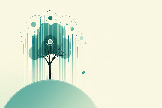 Binary code turning into a growing tree, data and natural growth, flat design illustration