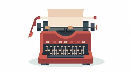 Vintage red typewriter. A classic red typewriter with blank paper ready for writing.  The image evokes a sense of nostalgia and the art of traditional writing.