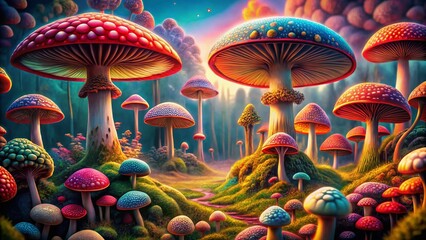 Fungi Fantasy: Surreal Mushrooms Graphic for Unique Backgrounds and Designs