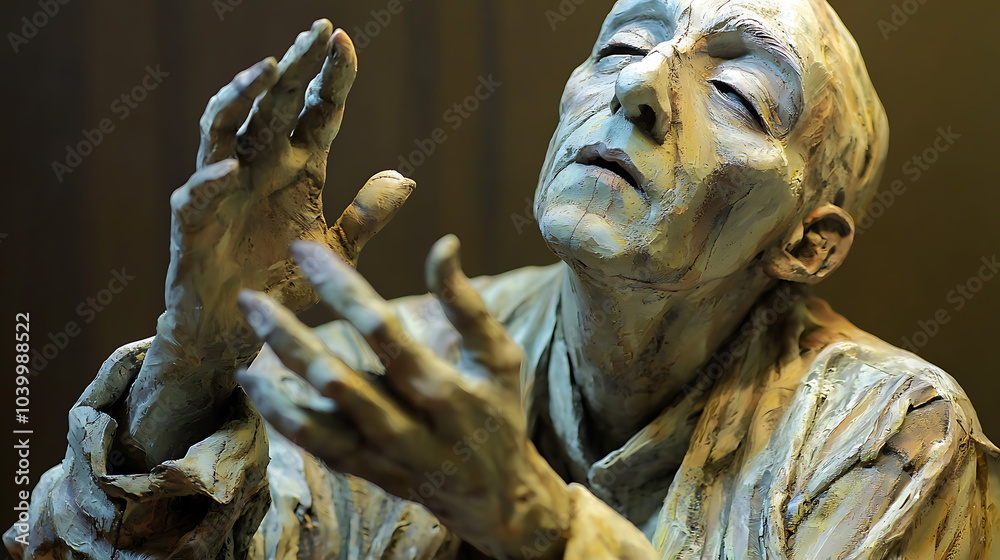 Poster Artistic sculpture of a thoughtful individual capturing deep emotions and reflective contemplation in form and texture