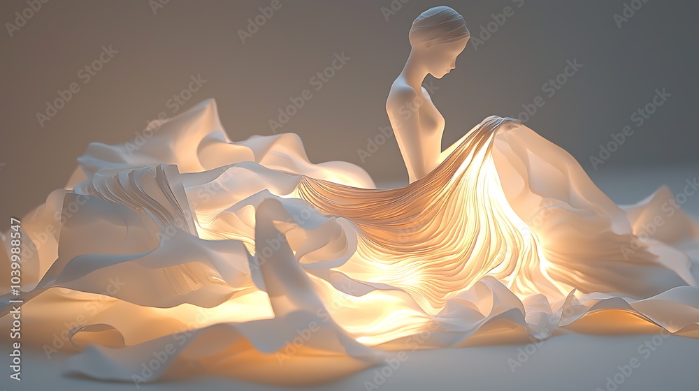 Poster elegant artistic figure with flowing fabric illuminated by soft light capturing the essence of grace