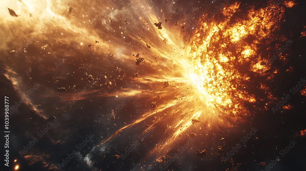 Poster Spectacular cosmic explosion a fiery display of particles and energy illuminating the depths of space