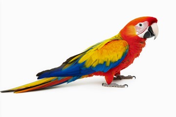 Naklejka premium Colorful parrot with vibrant feathers perched on a white backdrop.