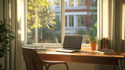 Fototapeta premium A serene workspace with natural light