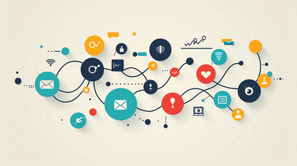 Data points expanding into a connected network, symbol of growth through information, flat design illustration