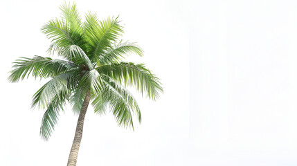 Fototapeta premium Coconut palm tree isolated on white background ,The palm tree features a slender trunk and expansive, vibrant green fronds swaying gently in the warm sunligh