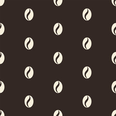White stylized coffee beans on brown background. Vector seamless pattern.