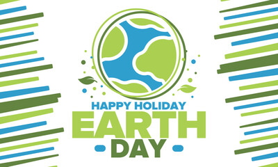 Earth Day. Planet day holiday. Nature and environment protection from climate change. Ecology green poster. Recycling. Alternative energy. Organic lifestyle. Vector illustration