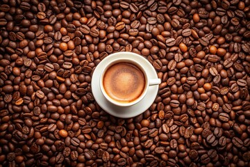 Naklejka premium Coffee beans frame white cup of frothy coffee rich aroma and warmth Symmetrical
