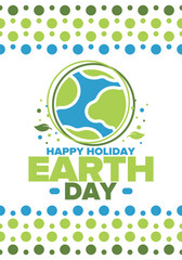 Earth Day. Planet day holiday. Nature and environment protection from climate change. Ecology green poster. Recycling. Alternative energy. Organic lifestyle. Vector illustration