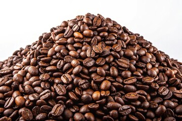 Coffee beans mountain pile on a white background