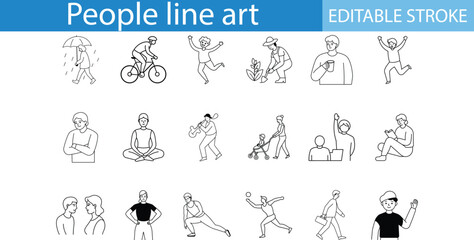 People Line Art Illustrations Editable Stroke