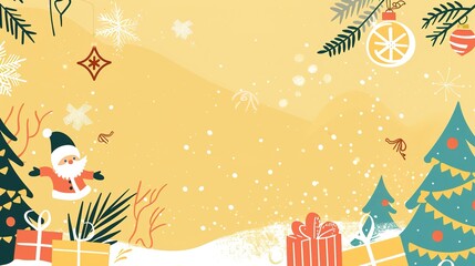 Yellow Cartoon Christmas Background - a cheerful and festive visual. The bright yellow backdrop adds a playful touch to the holiday spirit.