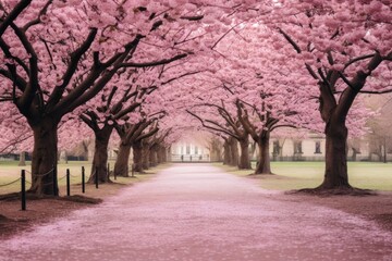 Fototapeta premium Cherry Blossom Trees In Park blossom park outdoors.