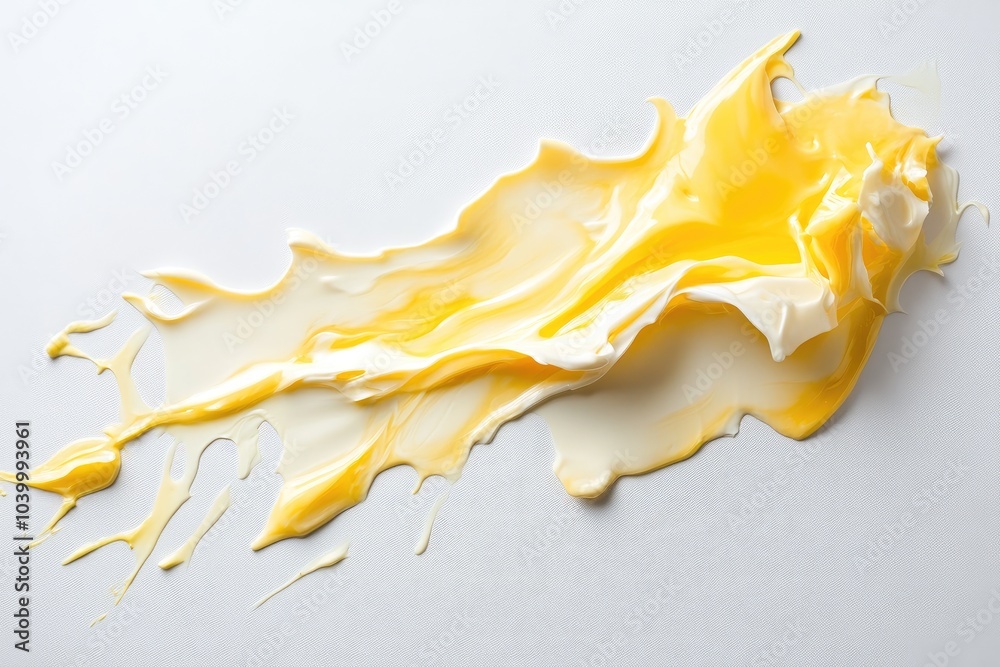 Sticker Abstract Yellow and White Liquid Splashes on a White Surface