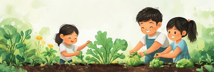 Family bonding in the garden, nurturing young minds through hands-on lessons in cultivating food and appreciating nature's bounty