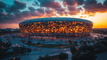 spectacular black and gold stadium lit up at night showcasing the energy of a thrilling event with bright lights and passionate fans creating an electrifying atmosphere