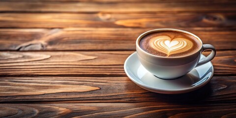 Coffee cup with heart shape and gift box on wooden table