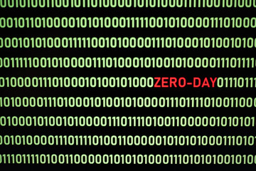 ZERO-DAY text and binary code concept from the desktop computer screen,ZERO-DAY vulnerability concept (also known as a 0-day)A zero-day vulnerability is a flaw in software or hardware.