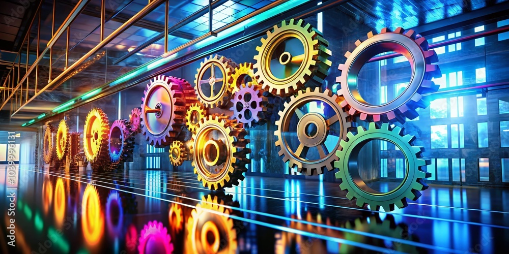 Poster gears on digital display reflecting workflow optimization and automation concepts for digital transf