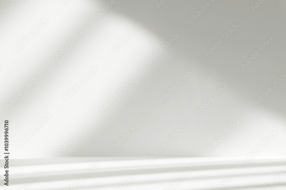 Aufkleber Abstract white studio background with shadows of window. Empty 3d room. Display product with blurred backdrop.