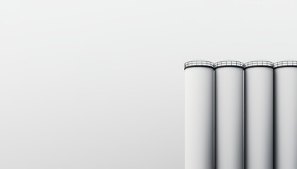 Crisp shot of three tall grain storage silos, emphasizing their scale and metal texture, isolated for use in agricultural and industrial-themed designs