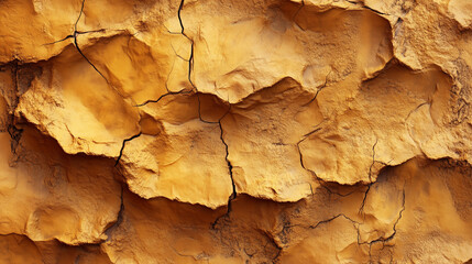 Fototapeta premium Texture of dry cracked earth surface illuminated by sunlight, showcasing natural patterns and warm colors in an outdoor setting