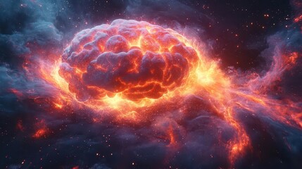 stunning concept art of a human brain exploding with vibrant colors and swirling ideas symbolizing the unleashing of creativity and knowledge surrounded by abstract shapes and dynamic energy