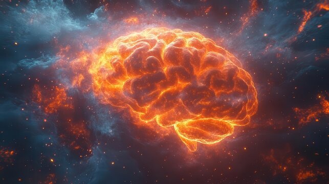stunning concept art of a human brain exploding with vibrant colors and swirling ideas symbolizing the unleashing of creativity and knowledge surrounded by abstract shapes and dynamic energy