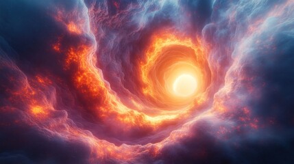 Obraz premium A vibrant cosmic swirl depicting a sun within colorful clouds.