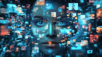 Digital Portrait of a Woman in a Matrix of Images