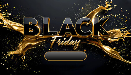 Black Friday banner with bold gold text and splashes, highlighting luxury, generative ai