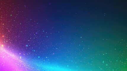 Fototapeta premium Abstract background with a gradient of purple, blue, and green with a diagonal line of light and sparkling particles.