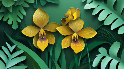 Paphiopedilum Orchids logo 3d vector paper cute