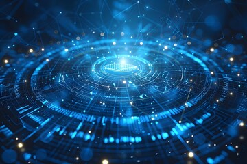 Obraz premium Futuristic Digital Interface with Glowing Blue Patterns and Data Circles
