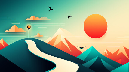 Obraz premium Mountain path with guideposts, symbolizing a clear plan and guidance, flat design illustration