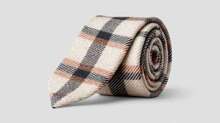 A checkered tie with a bold plaid design in shades of red, black, and grey, giving a rustic yet stylish vibe perfect for fall, very realistic