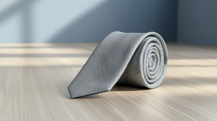 A tie with a minimalistic pinstripe pattern in dark grey and black, providing a subtle yet sophisticated look perfect for a professional setting, very realistic