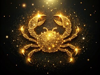 Golden Glittered Cancer Zodiac Sign Silhouette Against Black Sky for Astrology Lovers