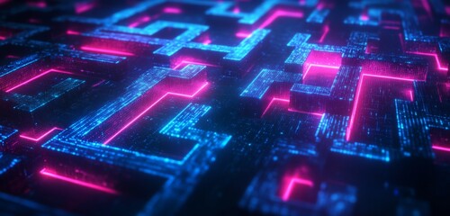 Obraz premium A blue and red maze made of blocks