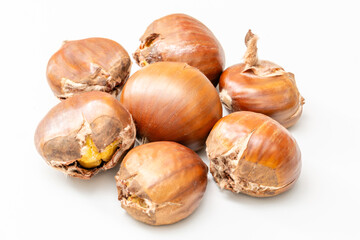 Closeup on grilled chestnut fresh out of an owen