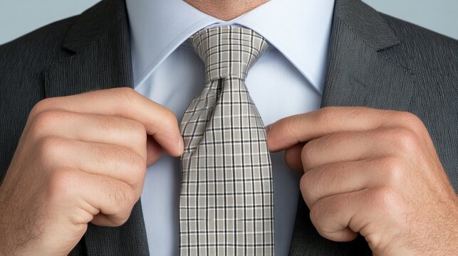 A tie with a grid pattern in black and grey, offering a sleek and modern look that adds a touch of structure to any outfit, very realistic