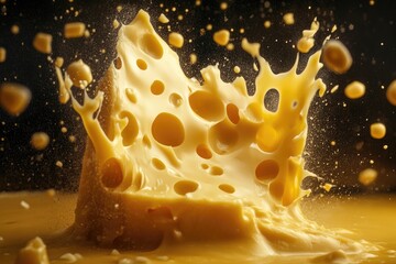 A Piece of Swiss Cheese Splashing into a Pool of Melted Cheese