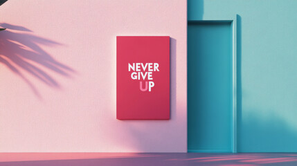 Inspiring motivational text Never Give Up, bright colors background