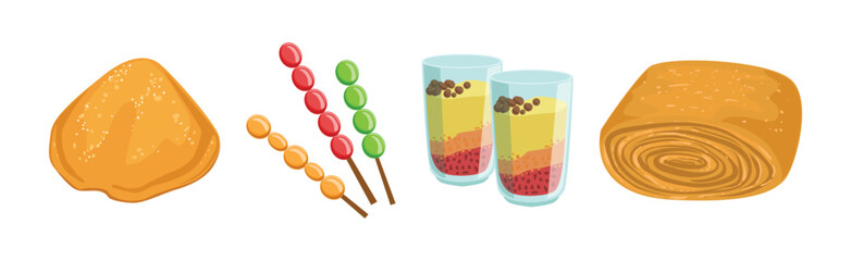 Hong Kong Sweet Street Food and Snack Vector Set