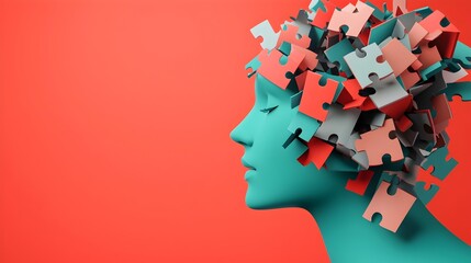 Abstract digital of a puzzle head with pieces fitting together symbolizing the process of mental health recovery personal growth and finding solutions to challenges