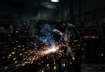 Welders working at the factory made metal

