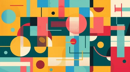 Abstract geometric design. Colorful geometric shapes and patterns create a visually dynamic and modern design. This abstract artwork evokes a sense of movement and energy.
